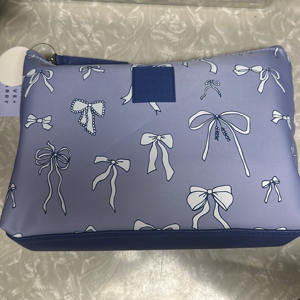 Tender Love + Carry Blue Bowtie Medium Sized Makeup Bag